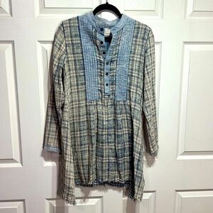 Free people artisan de luxe XS plaid gingham long sleeve dress 100% cotton